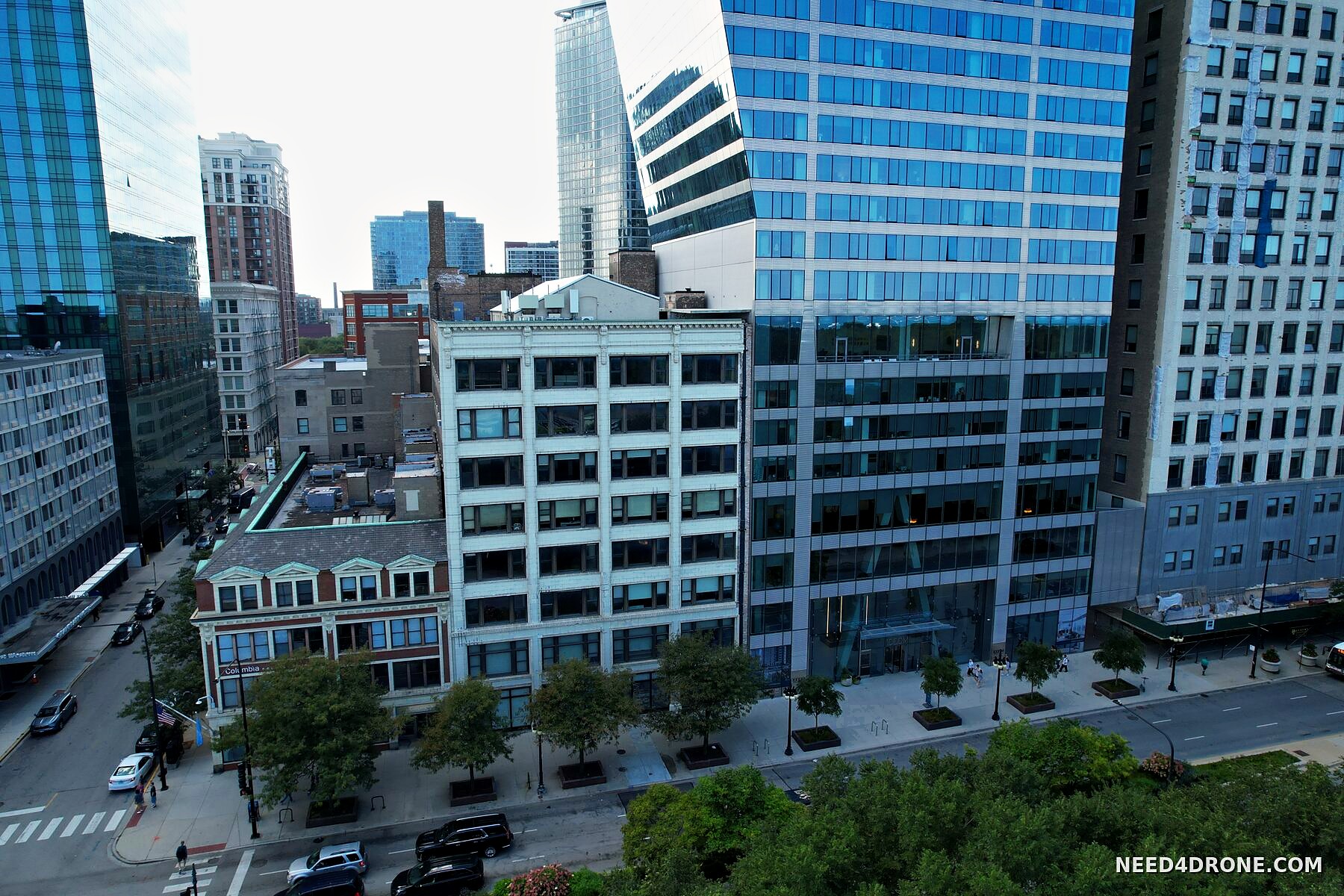 Aerial view of the building facade